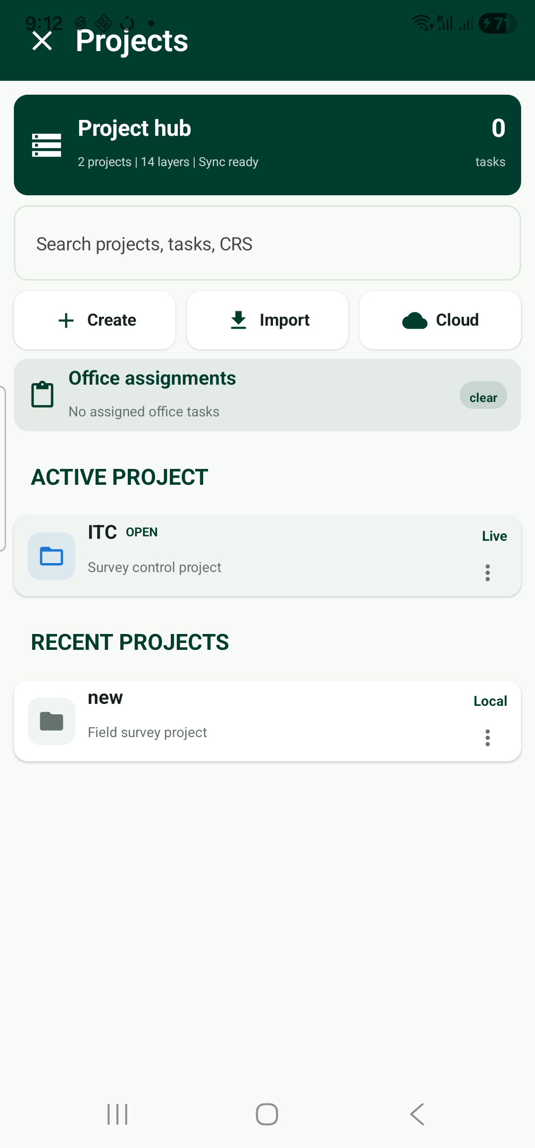 SurveyTerra project hub with active and recent survey projects